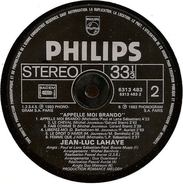 Jean-Luc Lahaye : Appelle Moi Brando (LP, Album)