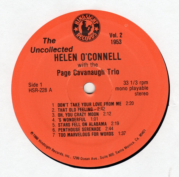Helen O'connell With The Page Cavanaugh Trio : The Uncollected Vol. 2 1953 (LP, Album, Mono, RE)