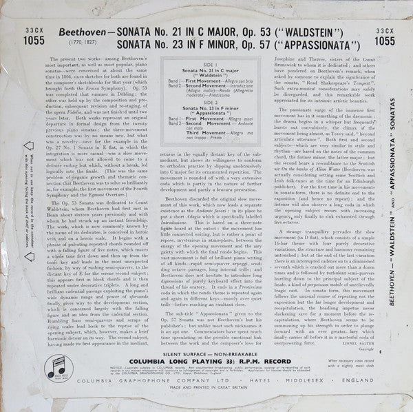 Ludwig van Beethoven - Walter Gieseking : 'Waldstein' Sonata And 'Appassionata' Sonata (LP, Mono)