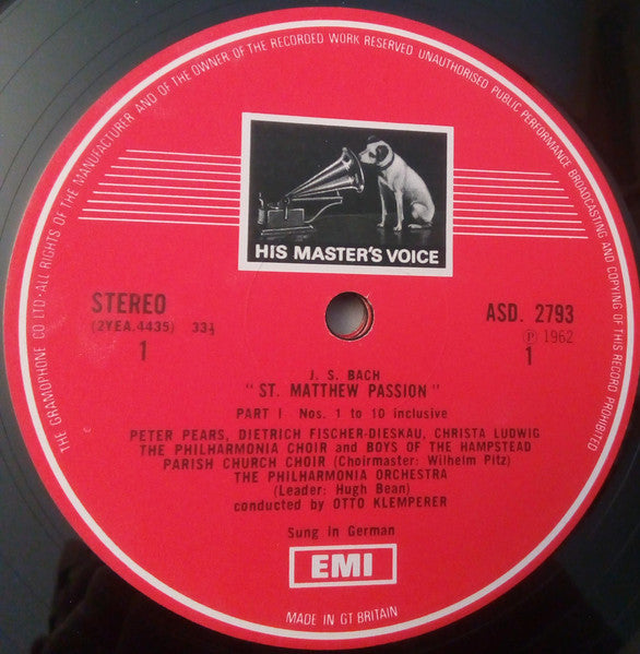 J.S. Bach* - Philharmonia Orchestra, The Philharmonia Choir*, Otto Klemperer : St Matthew Passion (Box + 4xLP, RE)