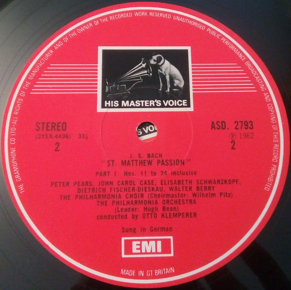 J.S. Bach* - Philharmonia Orchestra, The Philharmonia Choir*, Otto Klemperer : St Matthew Passion (Box + 4xLP, RE)