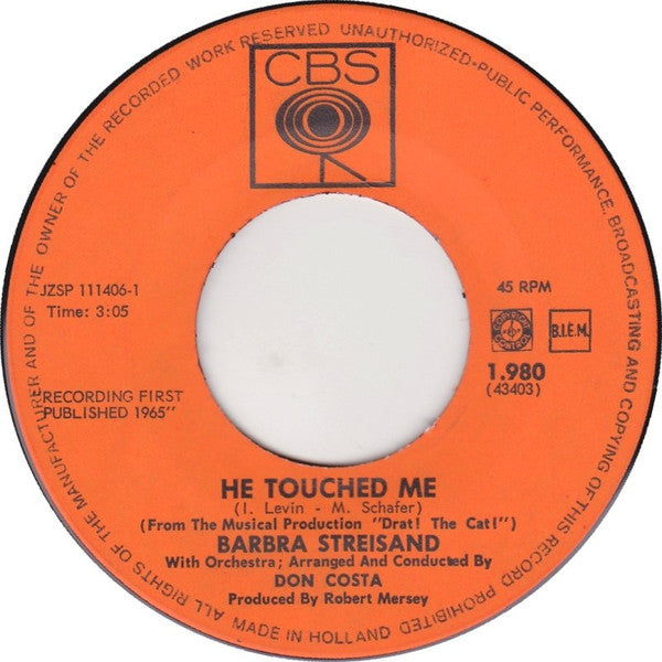 Barbra Streisand : He Touched Me (7", Single)