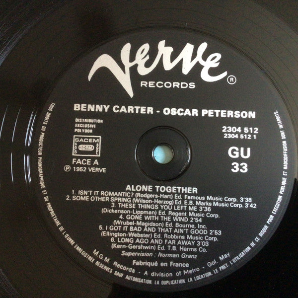 Benny Carter & His Strings With The Oscar Peterson Quartet : Alone Together (LP, Album, Mono, RE)