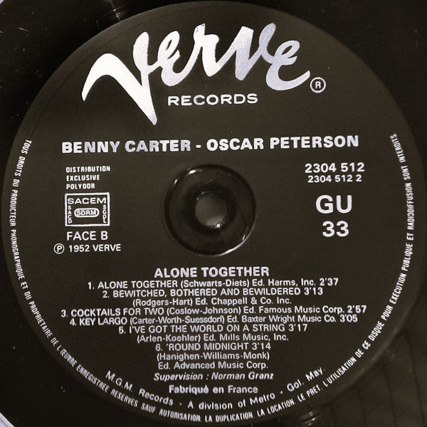 Benny Carter & His Strings With The Oscar Peterson Quartet : Alone Together (LP, Album, Mono, RE)