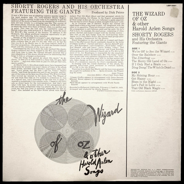 Shorty Rogers And His Orchestra Featuring The Giants (3) : The Wizard Of Oz And Other Harold Arlen Songs (LP, Album)