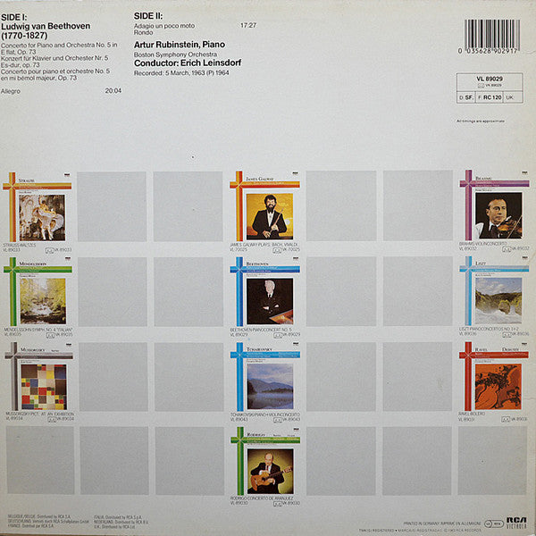 Ludwig van Beethoven, Arthur Rubinstein, Boston Symphony Orchestra, Erich Leinsdorf : Pianoconcerto No. 5 "Emperor"  (LP, Album, RE)