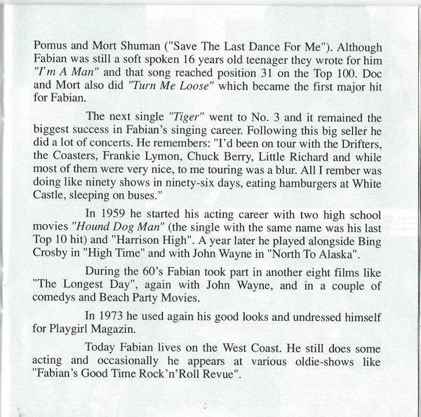 Fabian (6) : Hold That Tiger (CD, Album, RE)