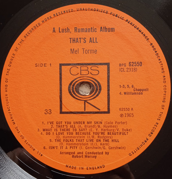 Mel Tormé : A Lush, Romantic Album That's All (LP, Mono)