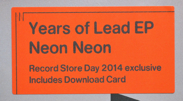 Neon Neon : Years Of Lead (12", EP, RSD, Ltd, Tra)
