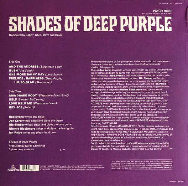 Deep Purple : Shades Of Deep Purple (LP, Album, RSD, Mono, Ltd, RE, Pur)