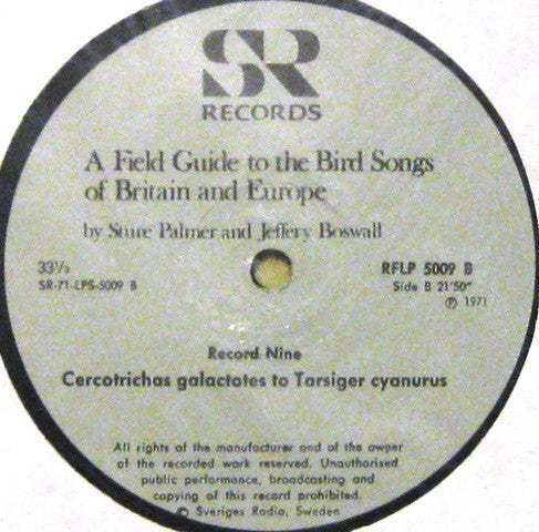 Sture Palmér And Jeffery Boswall : The Peterson Field Guide To The Bird Songs Of Britain And Europe, Record 9 (LP)