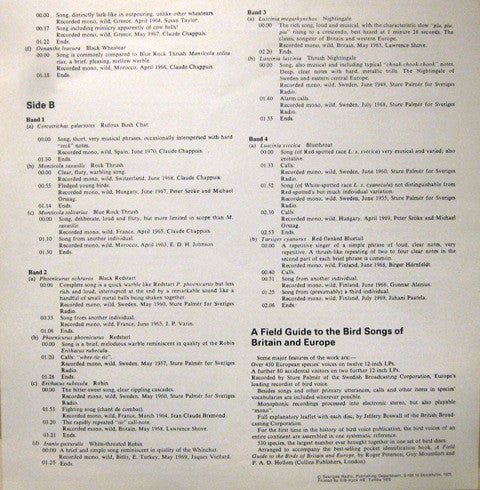 Sture Palmér And Jeffery Boswall : The Peterson Field Guide To The Bird Songs Of Britain And Europe, Record 9 (LP)