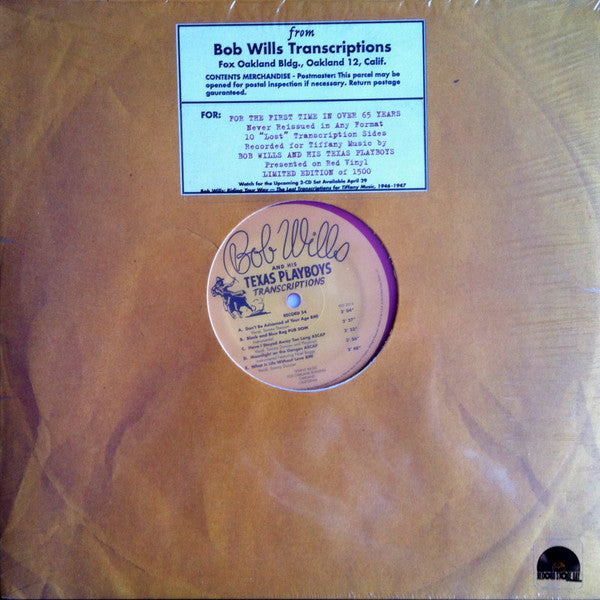 Bob Wills & His Texas Playboys : Transcriptions (LP, Album, RSD, Ltd, Red)