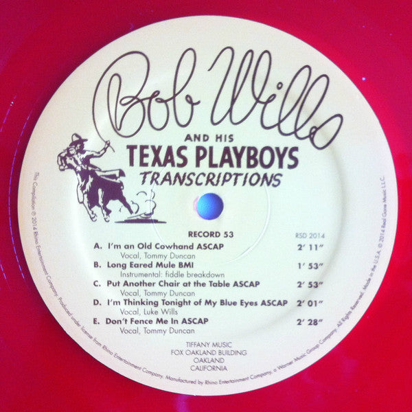 Bob Wills & His Texas Playboys : Transcriptions (LP, Album, RSD, Ltd, Red)