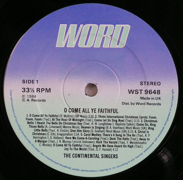 Continental Singers : O Come All Ye Faithful (LP, Album)