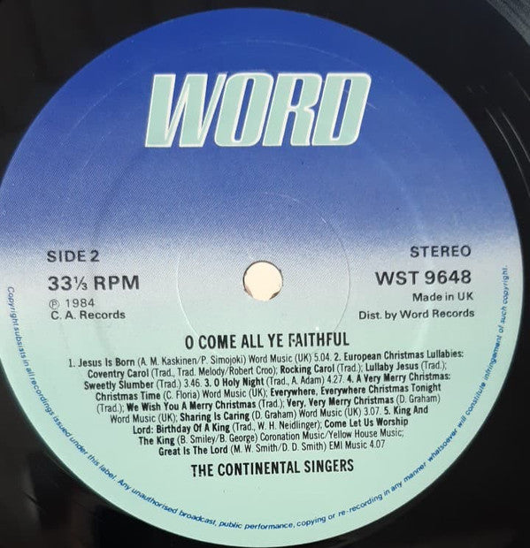 Continental Singers : O Come All Ye Faithful (LP, Album)