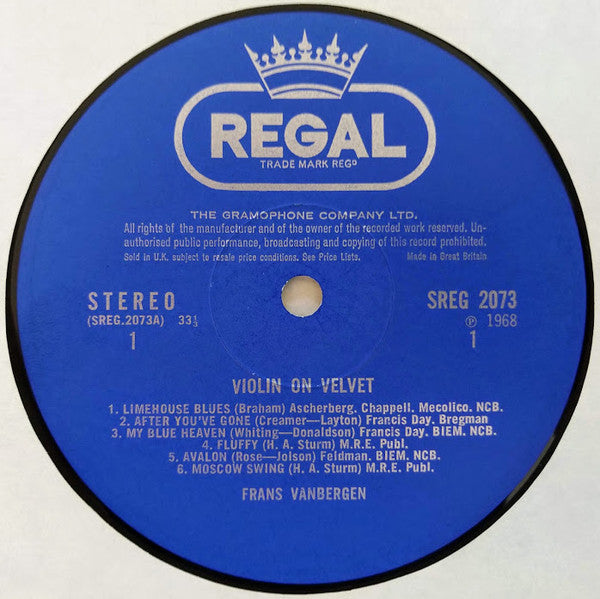 Frans Van Bergen : Violin On Velvet (LP, Album)