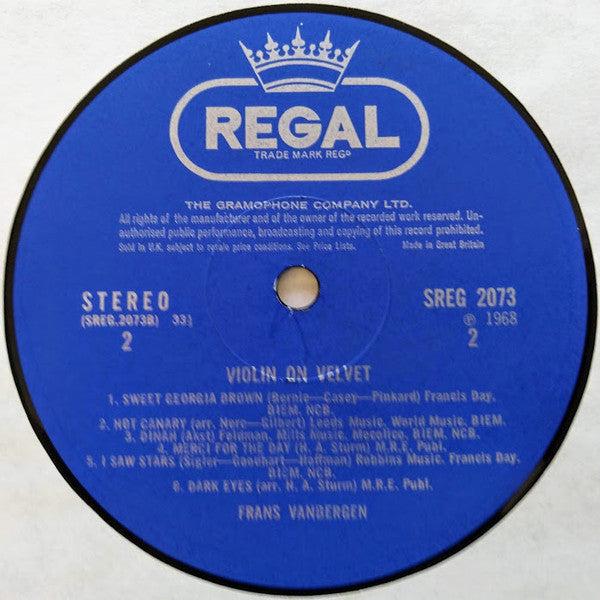 Frans Van Bergen : Violin On Velvet (LP, Album)