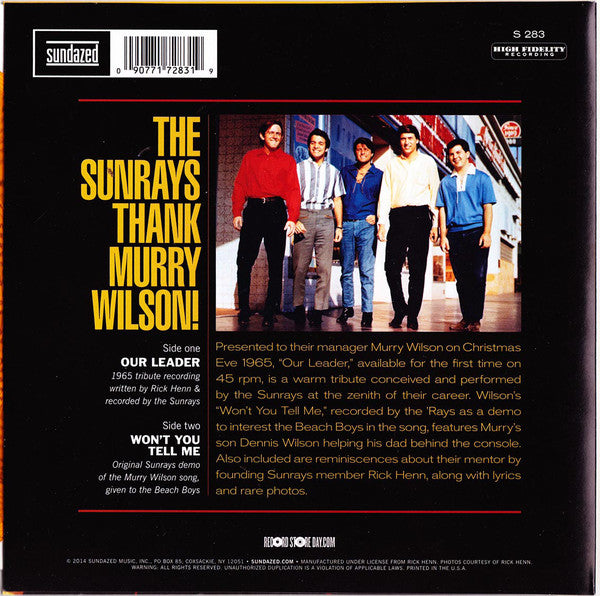 The Sunrays : Our Leader / Won't You Tell Me (7", RSD, Ltd, Gol)