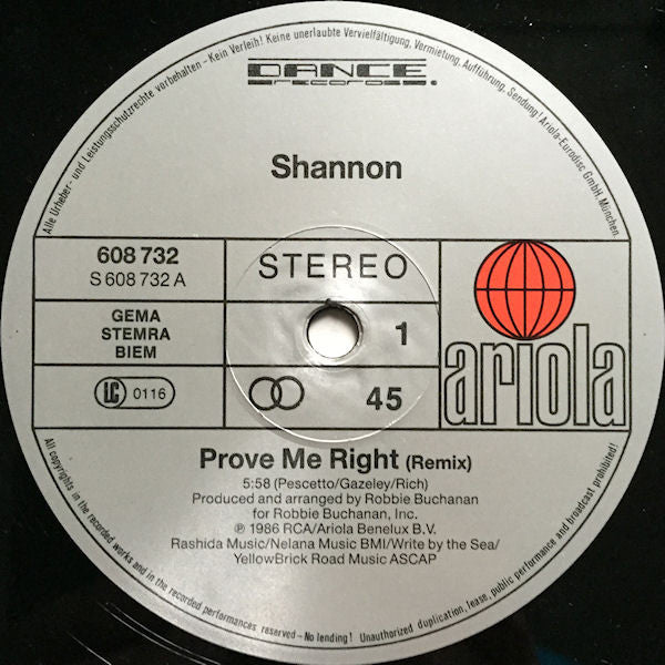 Shannon : Prove Me Right (12")
