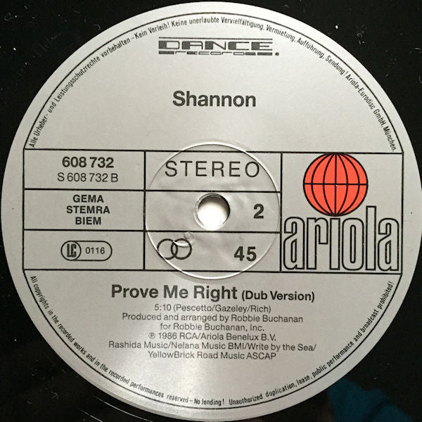 Shannon : Prove Me Right (12")