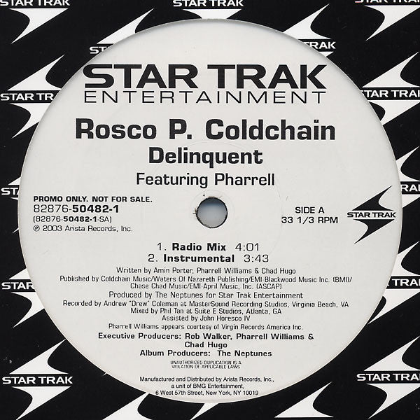 Rosco P. Coldchain Featuring Pharrell* : Delinquent (12", Promo)