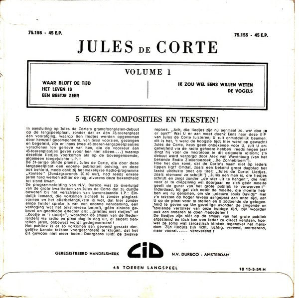 Jules de Corte : Levensliedjes Volume I (7", EP)