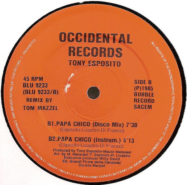 Tony Esposito : Papa Chico (Remix) (12", Maxi, Ora)