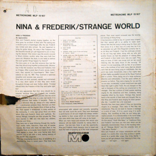 Nina & Frederik : Strange World (LP, Album)