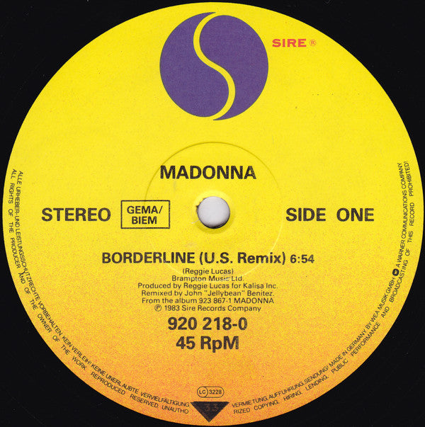 Madonna : Borderline (U.S. Remix) (12", Single)