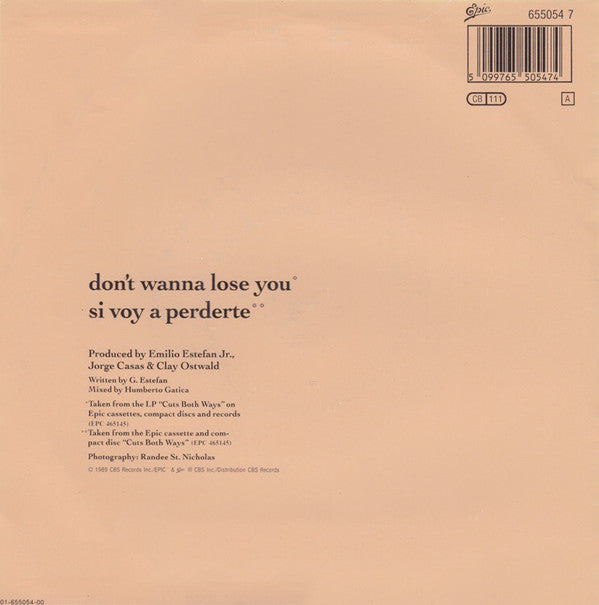 Gloria Estefan : Don't Wanna Lose You (7", Single)
