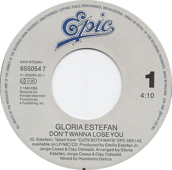 Gloria Estefan : Don't Wanna Lose You (7", Single)