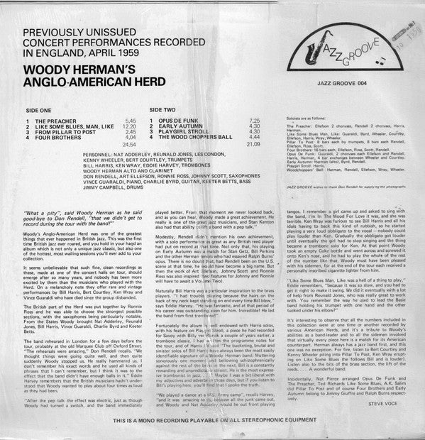 Woody Herman's Anglo-American Herd : In England, April 1959 (LP, Mono)