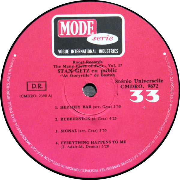 Stan Getz : En Public Au "Storyville" De Boston (LP, Album, RE)