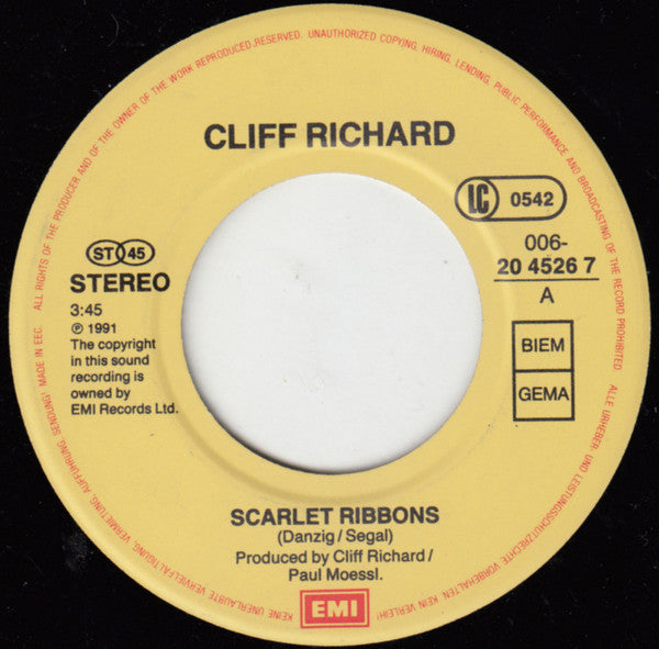 Cliff Richard : Scarlet Ribbons (7", Single)
