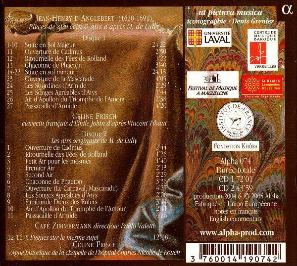 Jean-Henry d'Anglebert - Céline Frisch, Café Zimmermann : Pièces De Clavecin & Airs D'après M. De Lully (2xCD, Album)