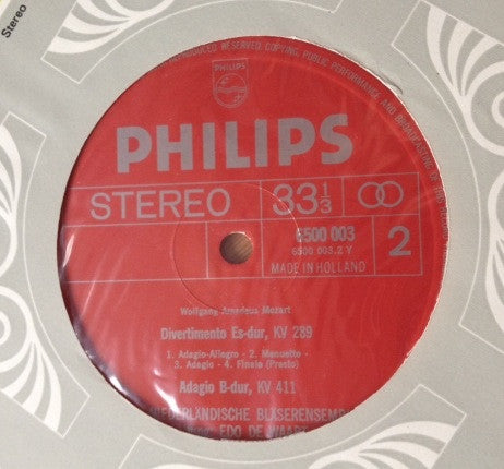 Wolfgang Amadeus Mozart - Nederlands Blazers Ensemble, Edo de Waart : Divertimenti (B-dur, KV186 / F-dur, KV253 / Es-Dur KV289 / Adagio B-Dur, KV411) (LP, Album)