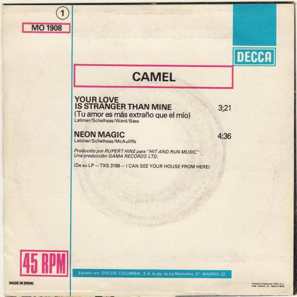 Camel : Your Love Is Stranger Than Mine = Tu Amor Es Mas Extraño Que El Mio (7", Single, Promo)
