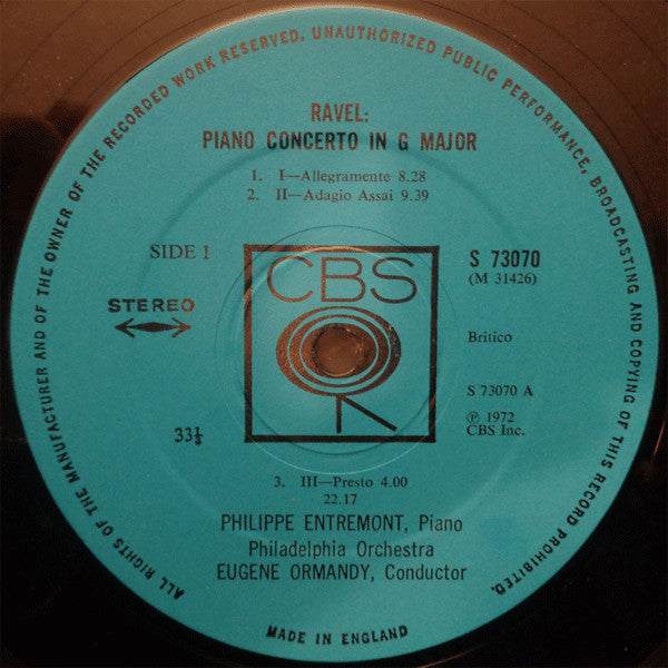Maurice Ravel - Eugene Ormandy, Philippe Entremont, Pierre Boulez : Piano Concertos (LP)