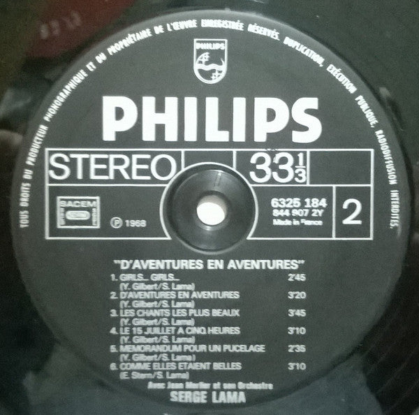 Serge Lama : D'Aventures En Aventures (LP, Album, RE)