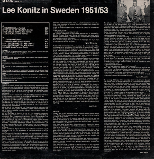 Lee Konitz : Sax Of A Kind (Lee Konitz In Sweden 1951/53) (LP, Mono)