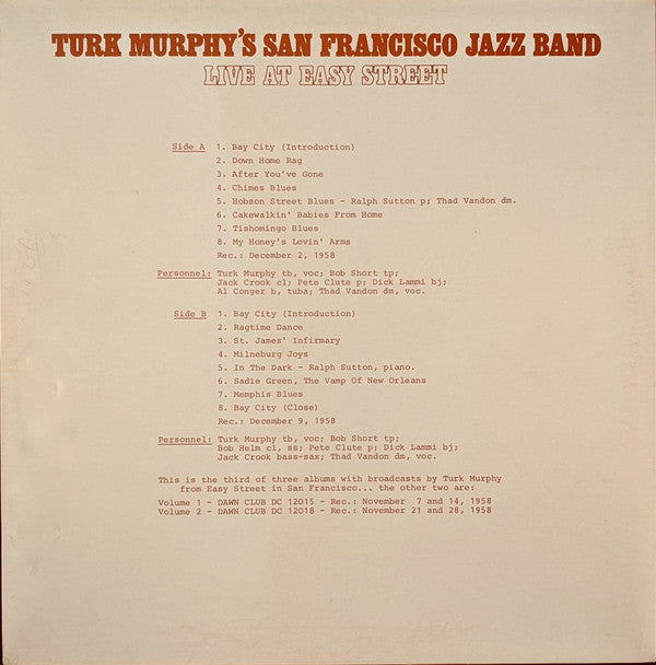 Turk Murphy's Jazz Band : Live At Easy Street Vol.3 (LP, Mono, RE)