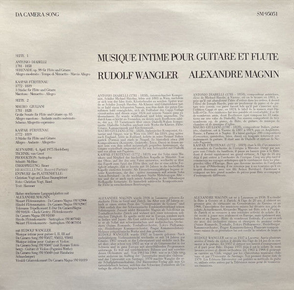 Rudolf Wangler / Alexandre Magnin : Musique Intime Pour Guitare Et Flute (LP)