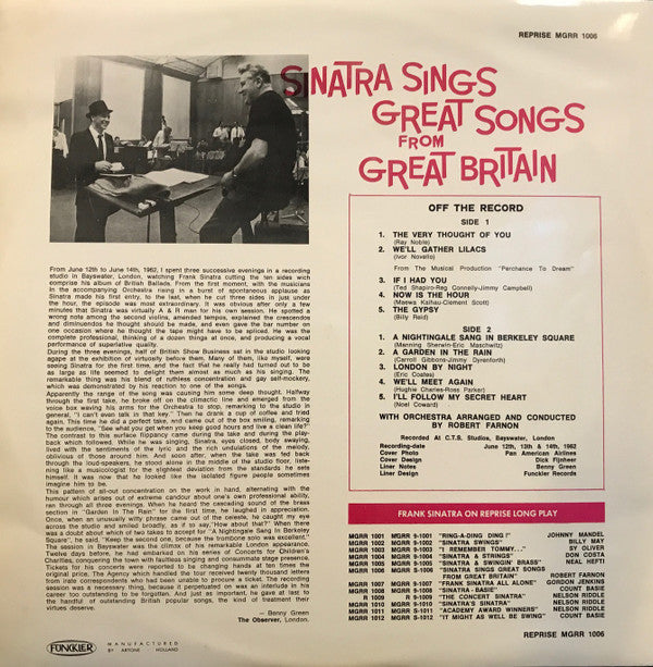 Frank Sinatra : Sinatra Sings Great Songs From Great Britain (LP, Album, Mono)