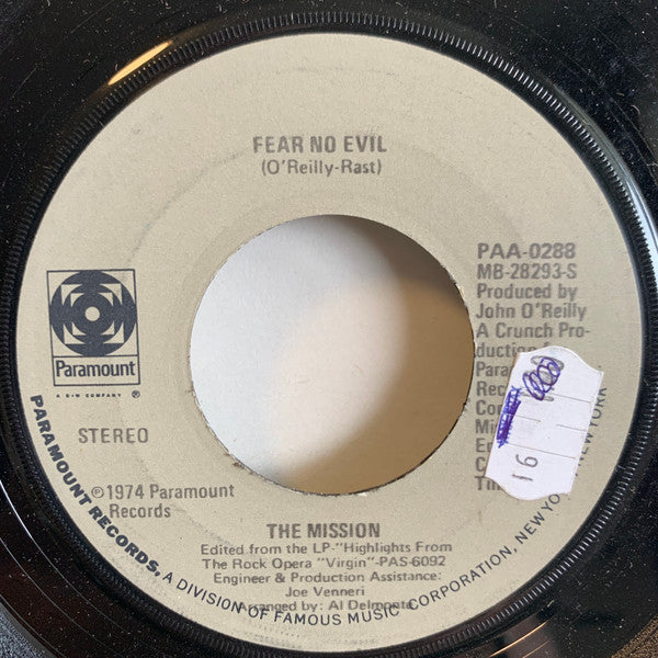 The Mission (4) : Fear No Evil / Theme From "Virgin" (Ordination Theme) (7", Styrene, Gre)