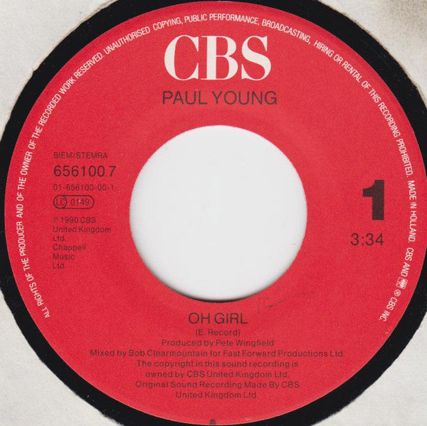 Paul Young : Oh Girl (7", Single)