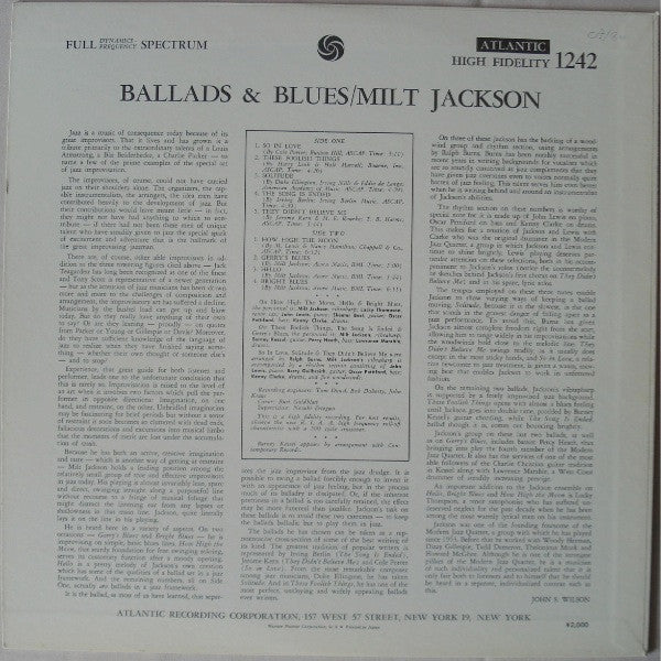 Milt Jackson : Ballads & Blues (LP, Album, Mono, RE)