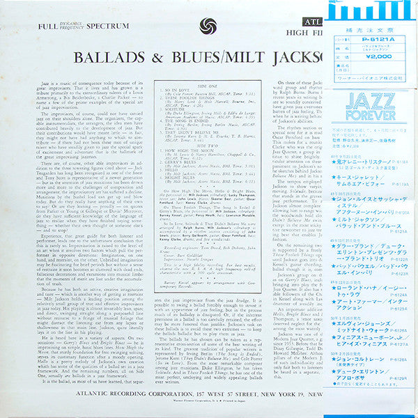 Milt Jackson : Ballads & Blues (LP, Album, Mono, RE)