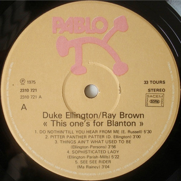 Duke Ellington And Ray Brown : This One's For Blanton! (LP, Album, RE)
