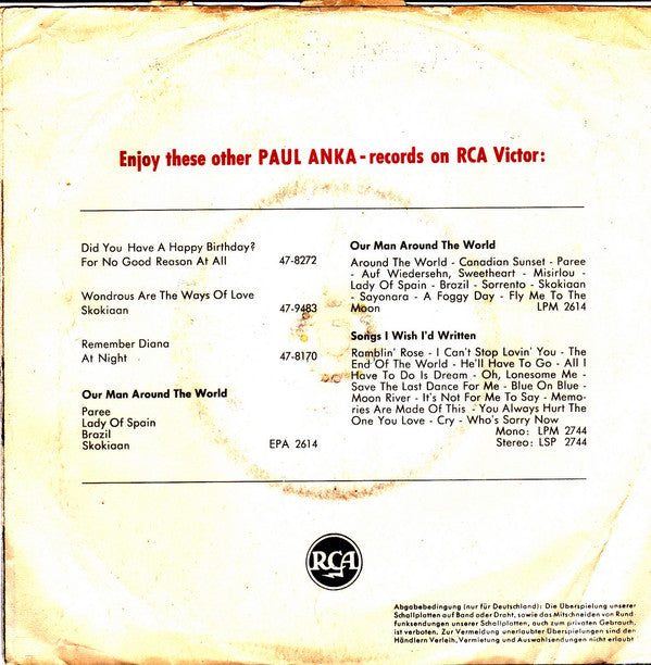 Paul Anka : My Baby's Comin' Home / No, No (7")